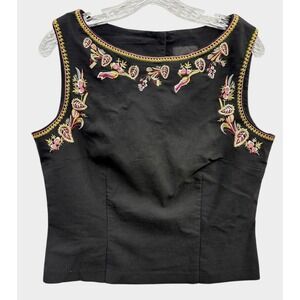Vintage Scarlett Women's Black Sleeveless Embroidered Floral Button Back Top 12
